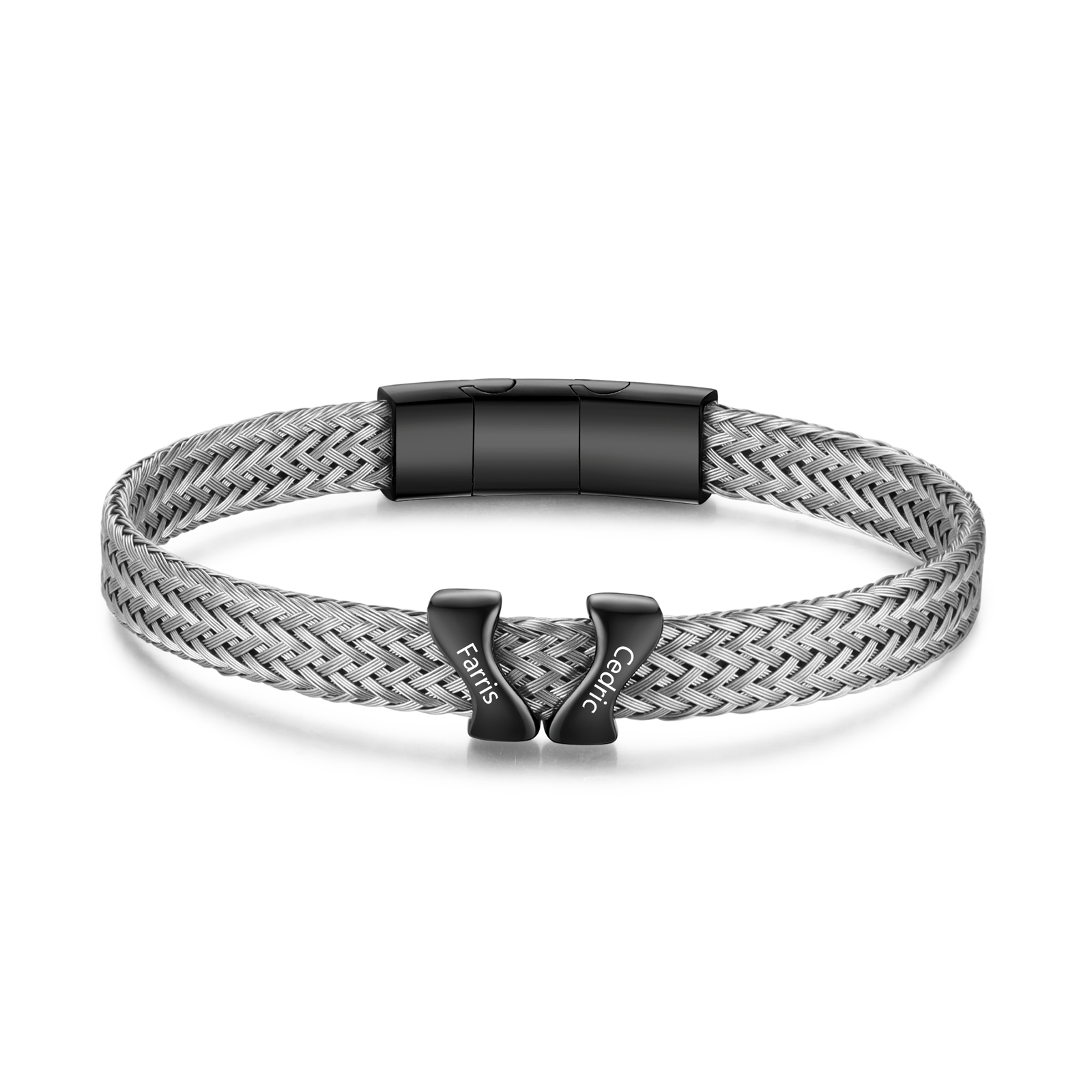 Bracelet en Acier Inoxydable à Personnaliser avec 2 Noms - Cadeau pour Homme  | Jessemade