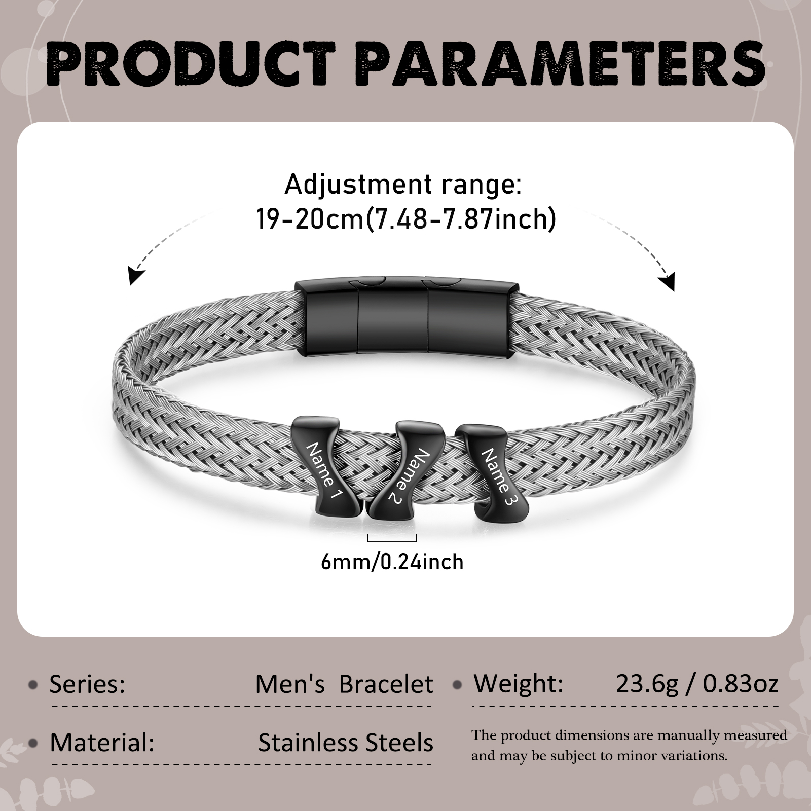 Bracelet en Acier Inoxydable à Personnaliser avec 3 Noms - Cadeau pour Homme  | Jessemade
