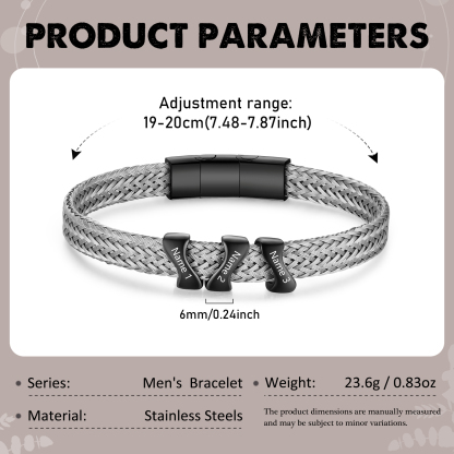 Bracelet en Acier Inoxydable à Personnaliser avec 3 Noms - Cadeau pour Homme  | Jessemade