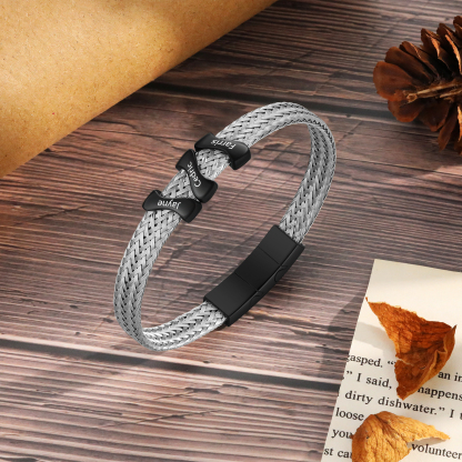 Bracelet en Acier Inoxydable à Personnaliser avec 3 Noms - Cadeau pour Homme  | Jessemade