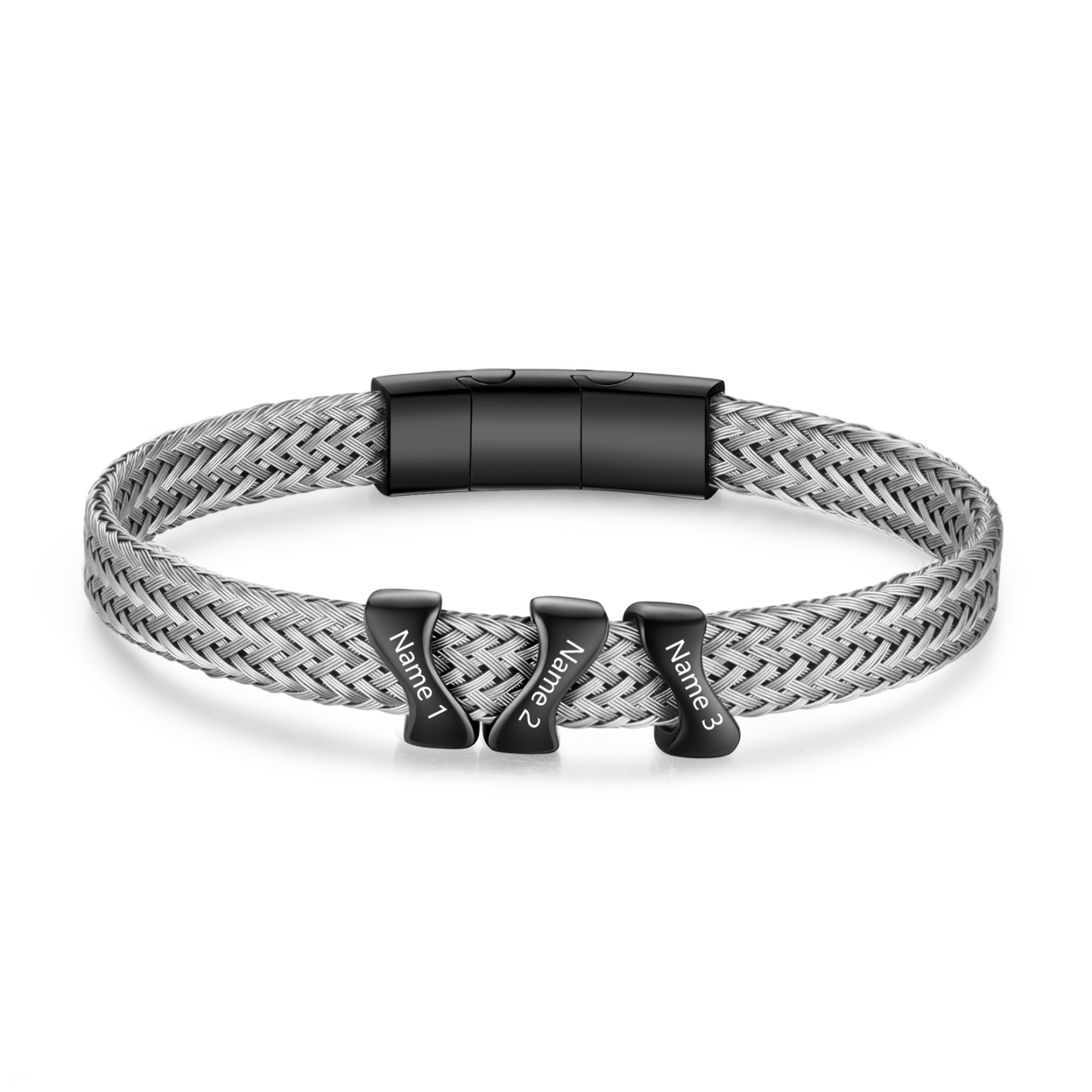 Bracelet en Acier Inoxydable à Personnaliser avec 3 Noms - Cadeau pour Homme  | Jessemade