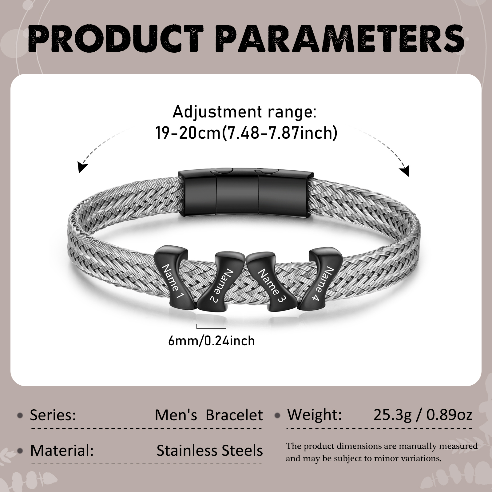 Bracelet en Acier Inoxydable à Personnaliser avec 4 Noms - Cadeau pour Homme  | Jessemade