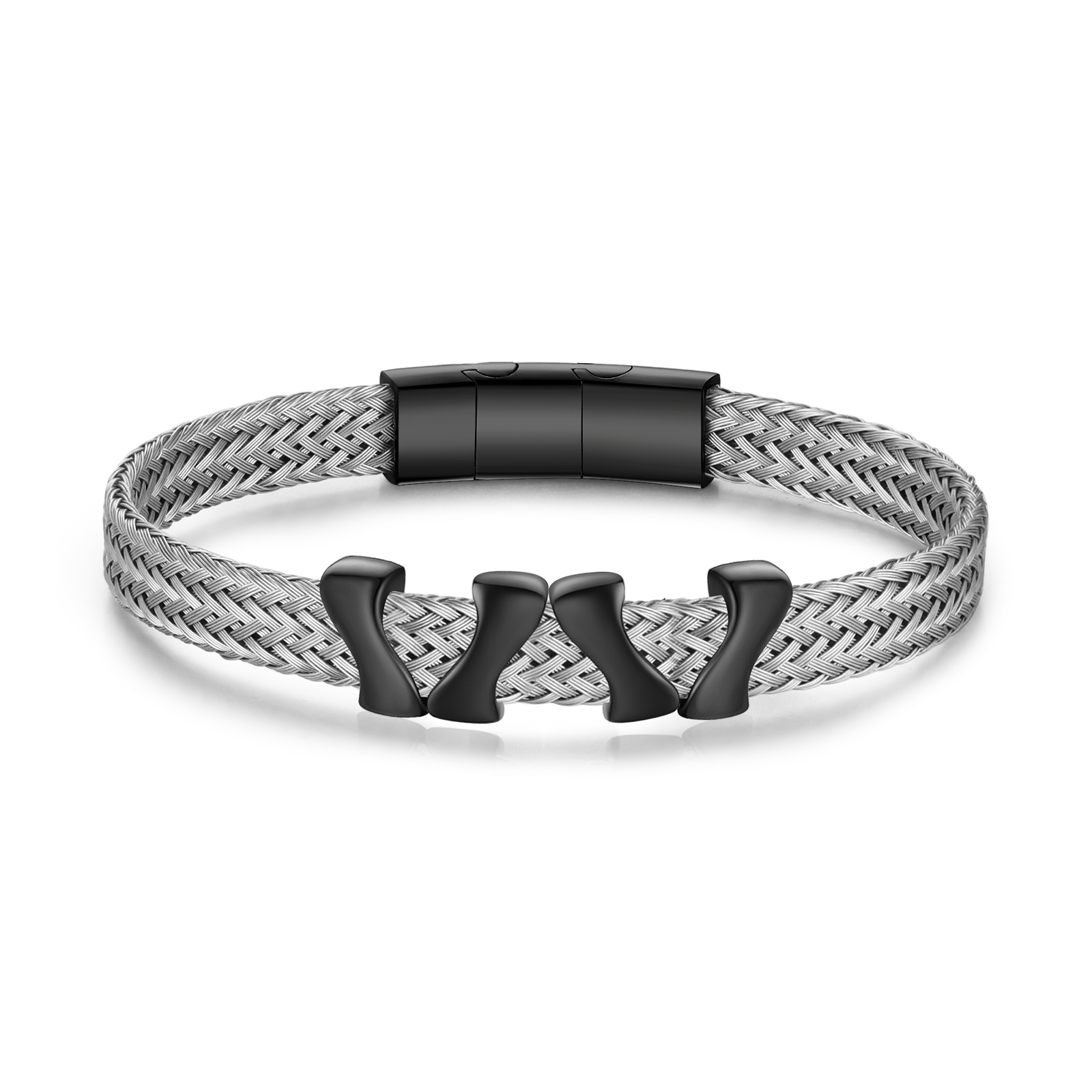 Bracelet en Acier Inoxydable à Personnaliser avec 4 Noms - Cadeau pour Homme  | Jessemade