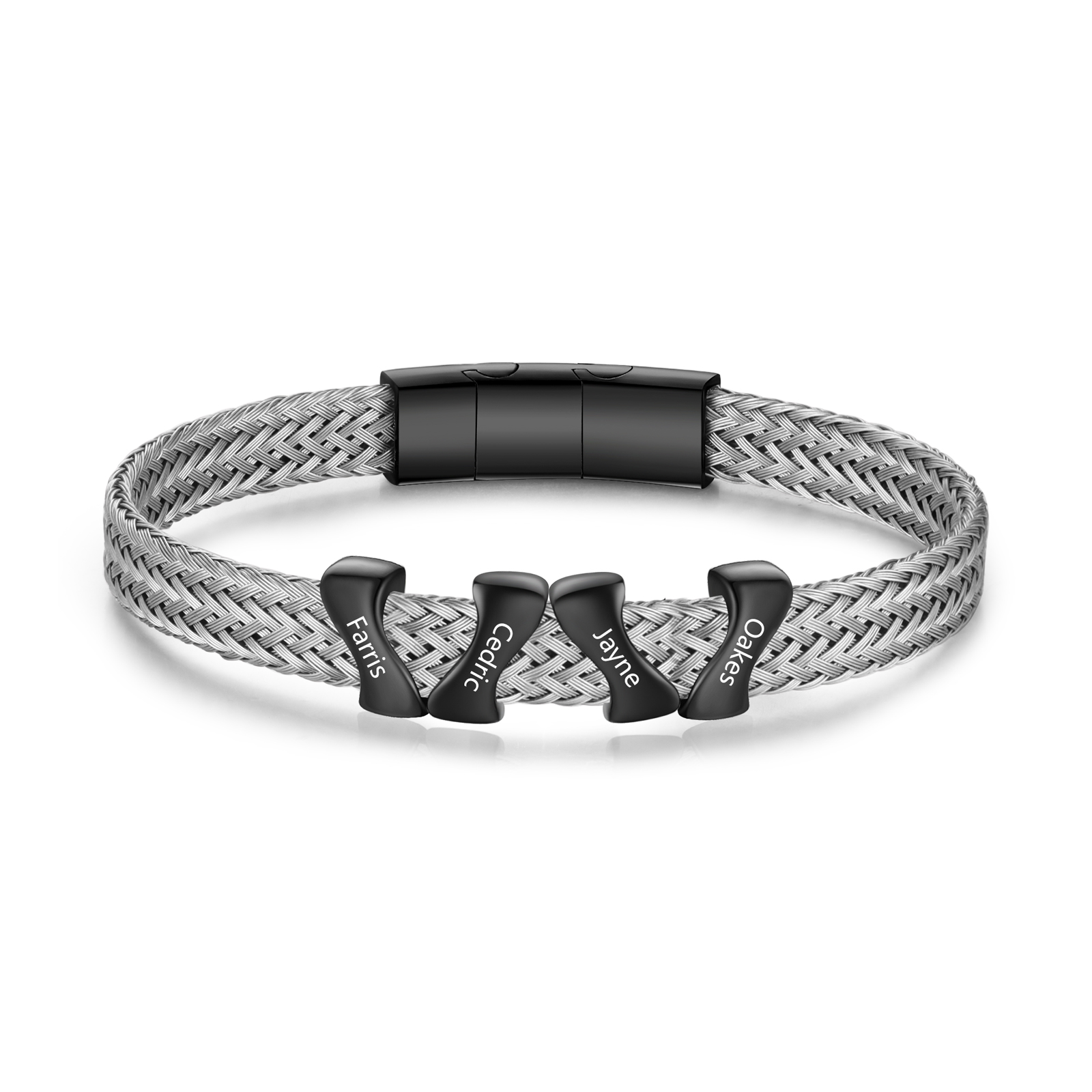 Bracelet en Acier Inoxydable à Personnaliser avec 4 Noms - Cadeau pour Homme  | Jessemade