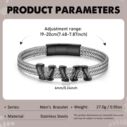 Bracelet en Acier Inoxydable à Personnaliser avec 5 Noms - Cadeau pour Homme  | Jessemade