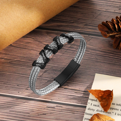 Bracelet en Acier Inoxydable à Personnaliser avec 5 Noms - Cadeau pour Homme  | Jessemade