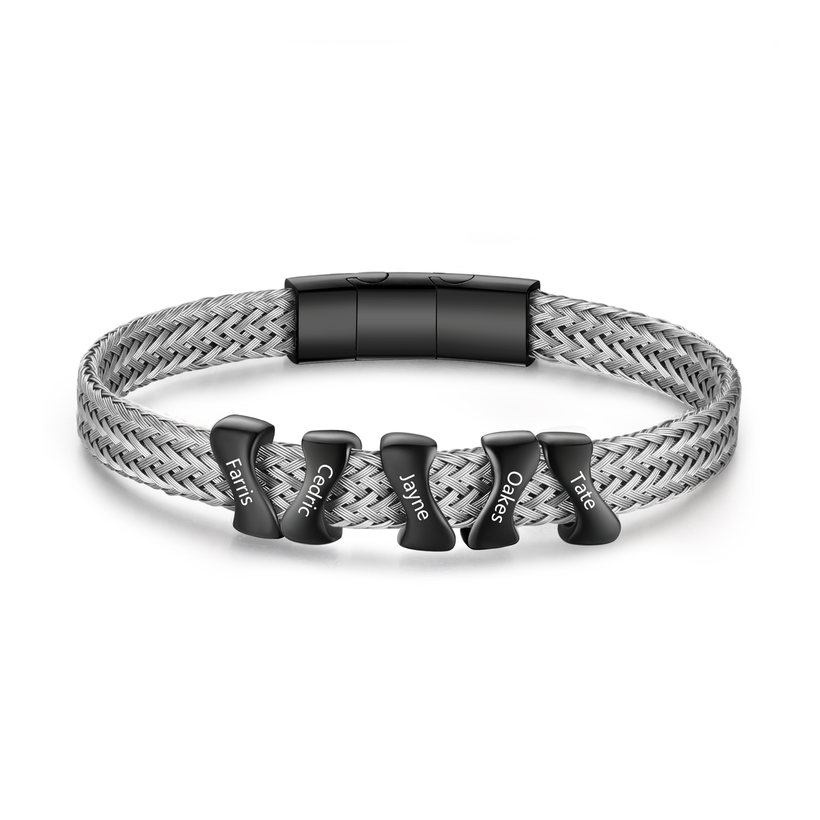 Bracelet en Acier Inoxydable à Personnaliser avec 5 Noms - Cadeau pour Homme  | Jessemade