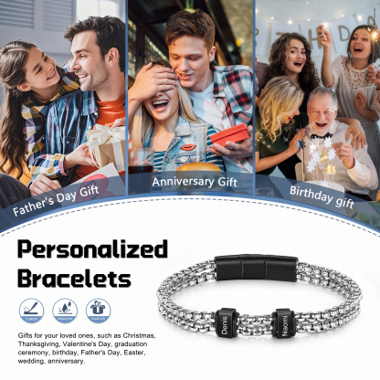 Bracelet Personnalisé avec 2 Prénoms Gravés en Acier Inoxydable - Cadeau pour Homme｜Jessemade