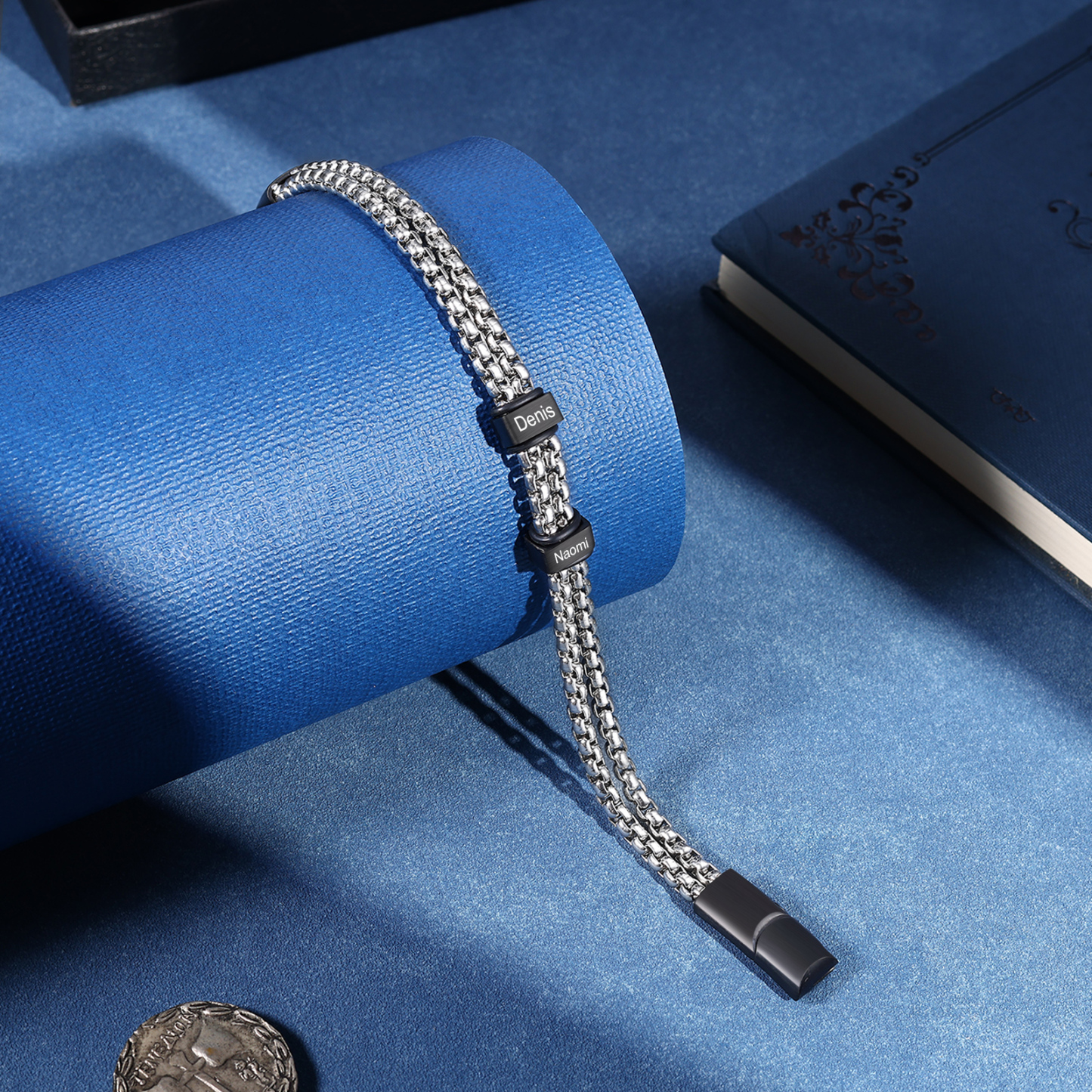 Bracelet Personnalisé avec 2 Prénoms Gravés en Acier Inoxydable - Cadeau pour Homme｜Jessemade