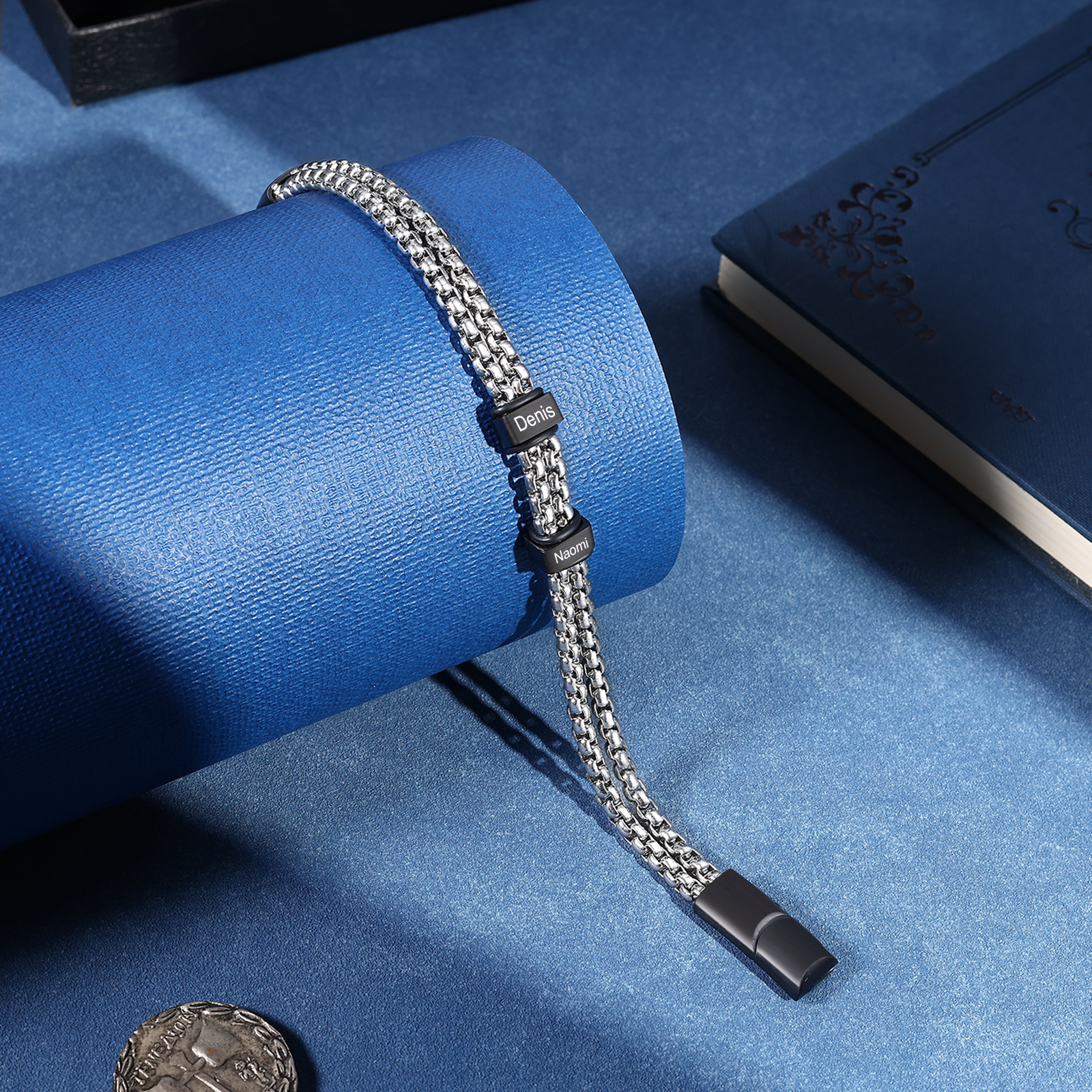 Bracelet Personnalisé avec 2 Prénoms Gravés en Acier Inoxydable - Cadeau pour Homme｜Jessemade