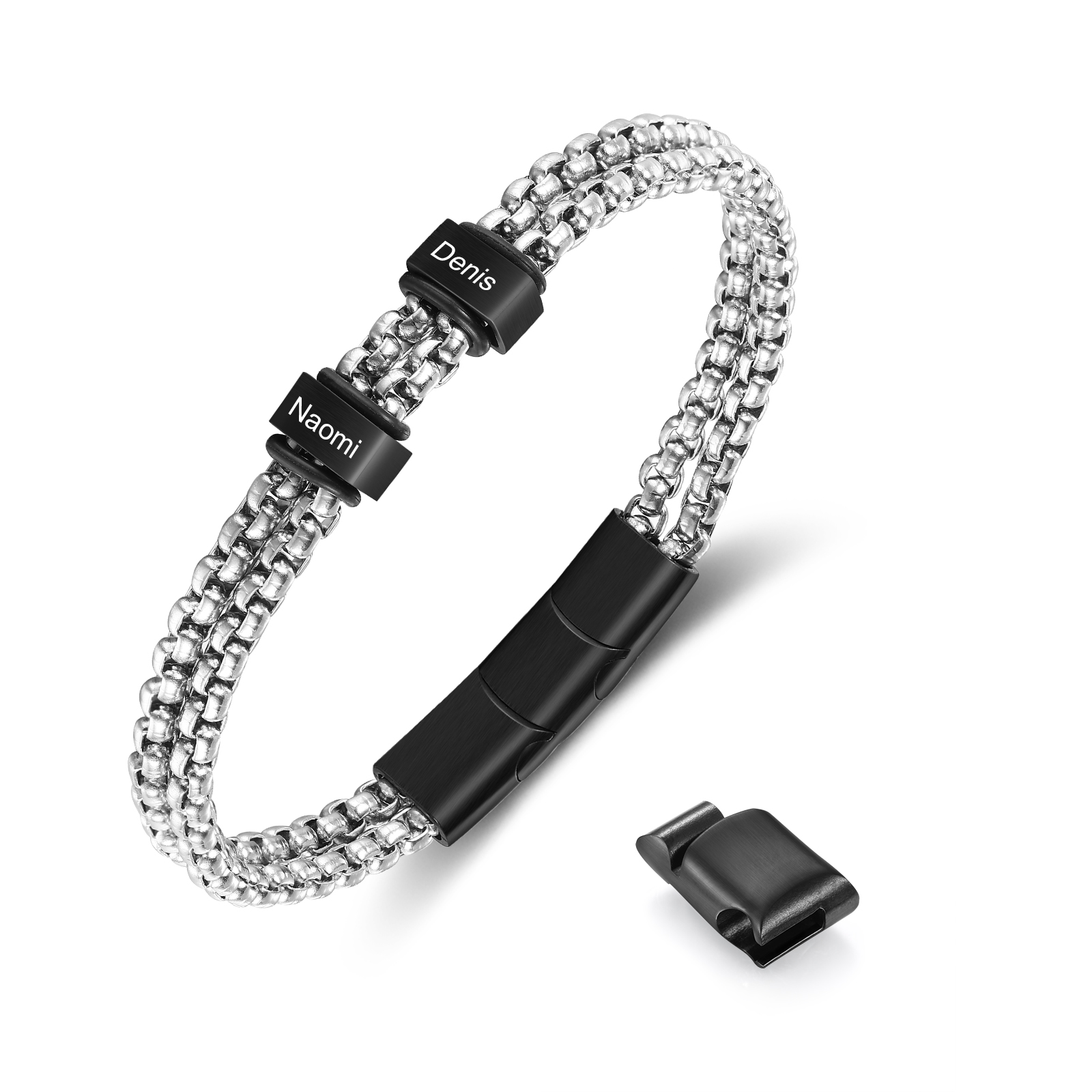 Bracelet Personnalisé avec 2 Prénoms Gravés en Acier Inoxydable - Cadeau pour Homme｜Jessemade