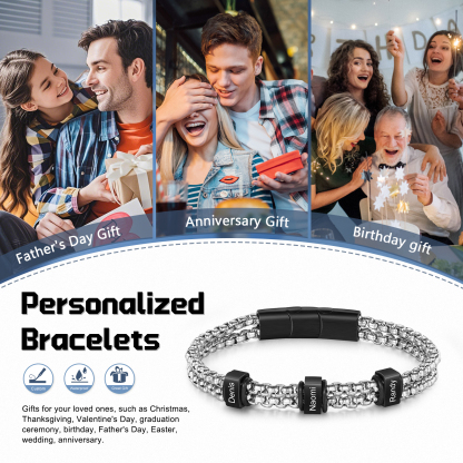 Bracelet Personnalisé avec 3 Prénoms Gravés en Acier Inoxydable - Cadeau pour Homme｜Jessemade