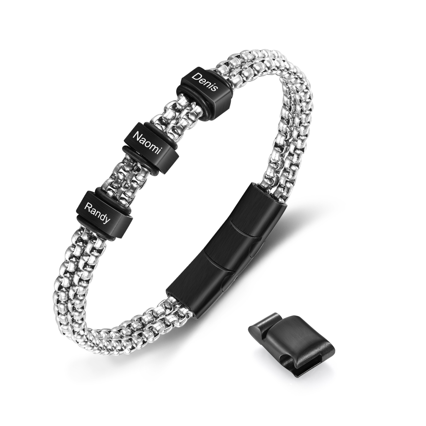 Bracelet Personnalisé avec 3 Prénoms Gravés en Acier Inoxydable - Cadeau pour Homme｜Jessemade