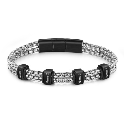 Bracelet Personnalisé avec 4 Prénoms Gravés en Acier Inoxydable - Cadeau pour Homme｜Jessemade