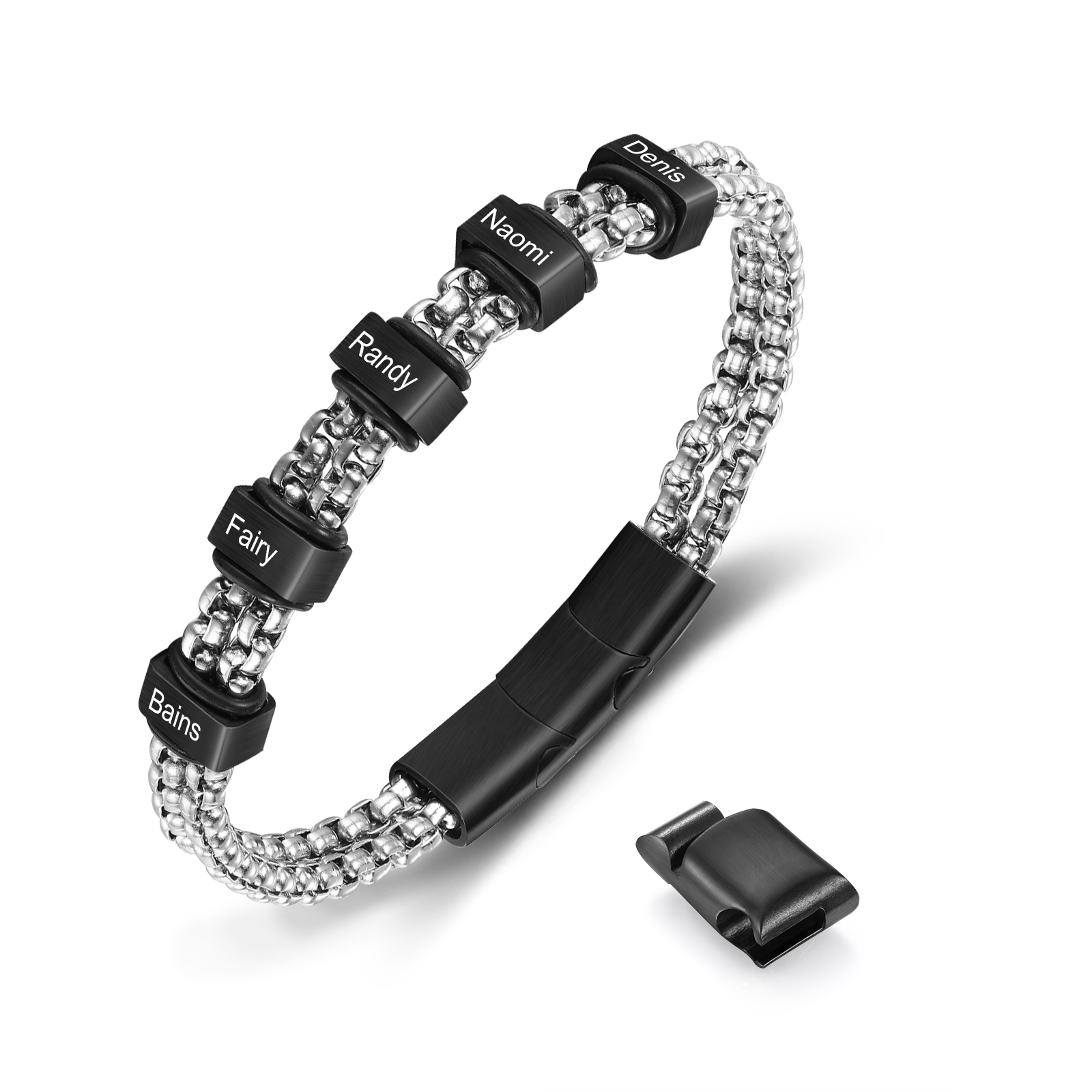 Bracelet Personnalisé avec 5 Prénoms Gravés en Acier Inoxydable - Cadeau pour Homme｜Jessemade