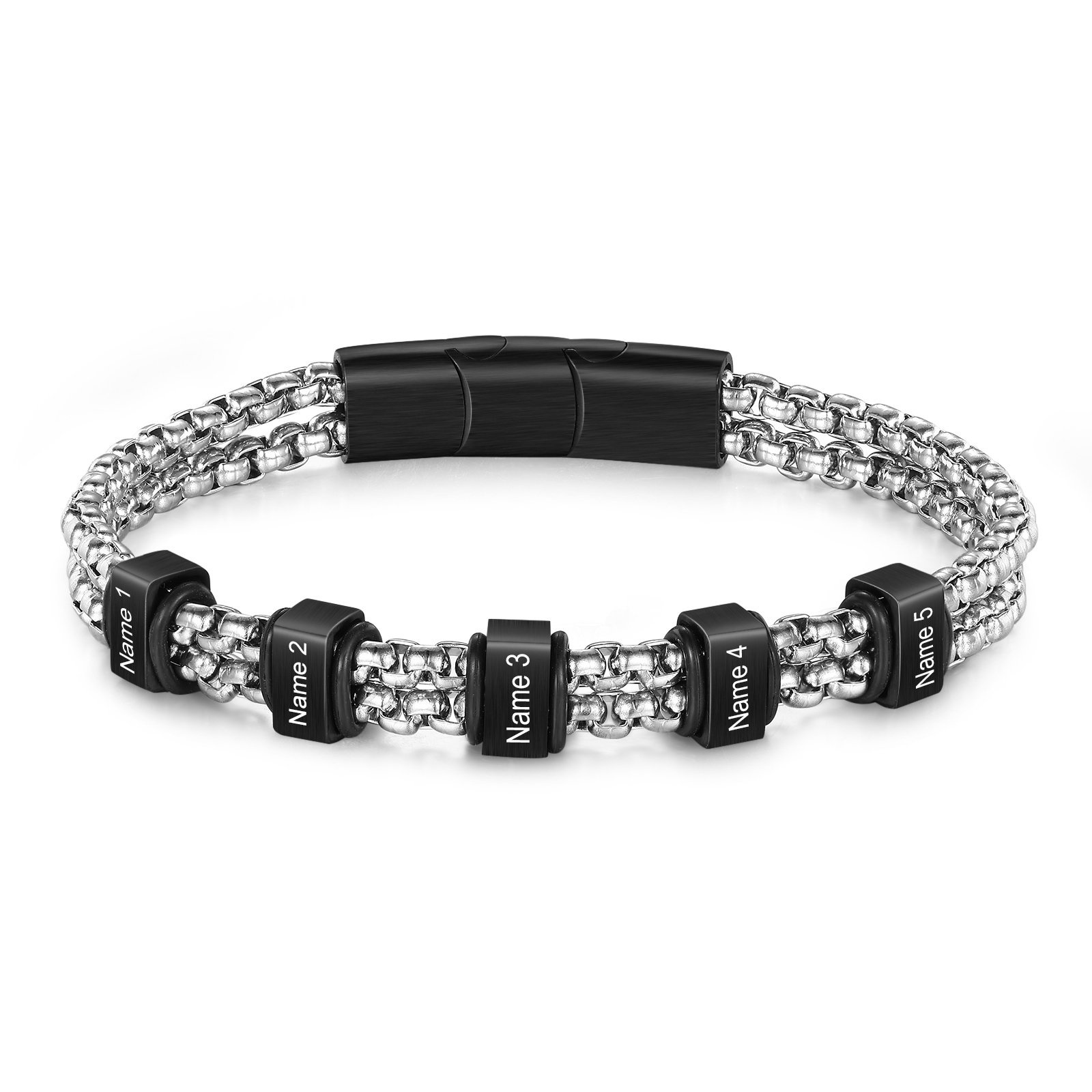 Bracelet Personnalisé avec 5 Prénoms Gravés en Acier Inoxydable - Cadeau pour Homme｜Jessemade