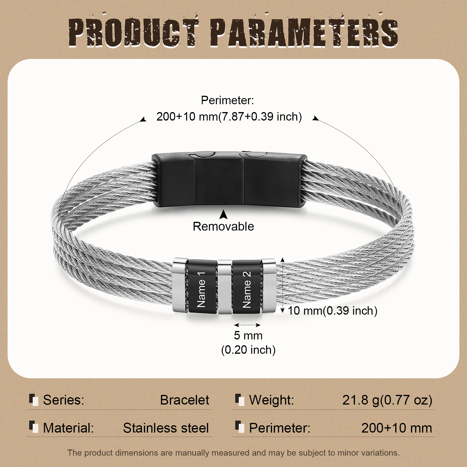 Bracelet Homme  Personnalisé avec Gravure de 2 Prénoms en Acier Inoxydable | Jessemade