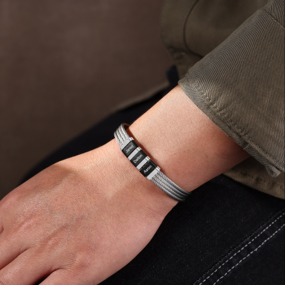 Bracelet Homme  Personnalisé avec Gravure de 2 Prénoms en Acier Inoxydable | Jessemade