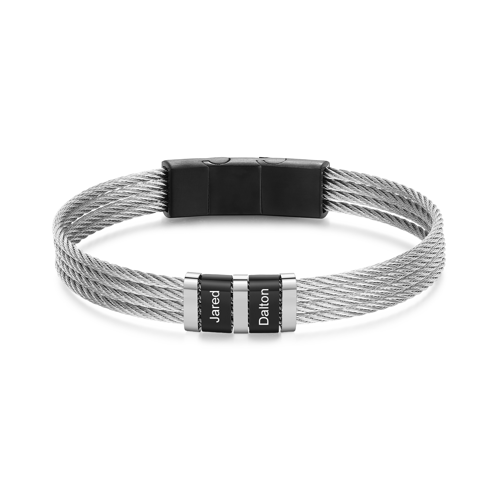 Bracelet Homme Personnalisé avec 2 Noms Gravés en Acier Tressé | Jessemade