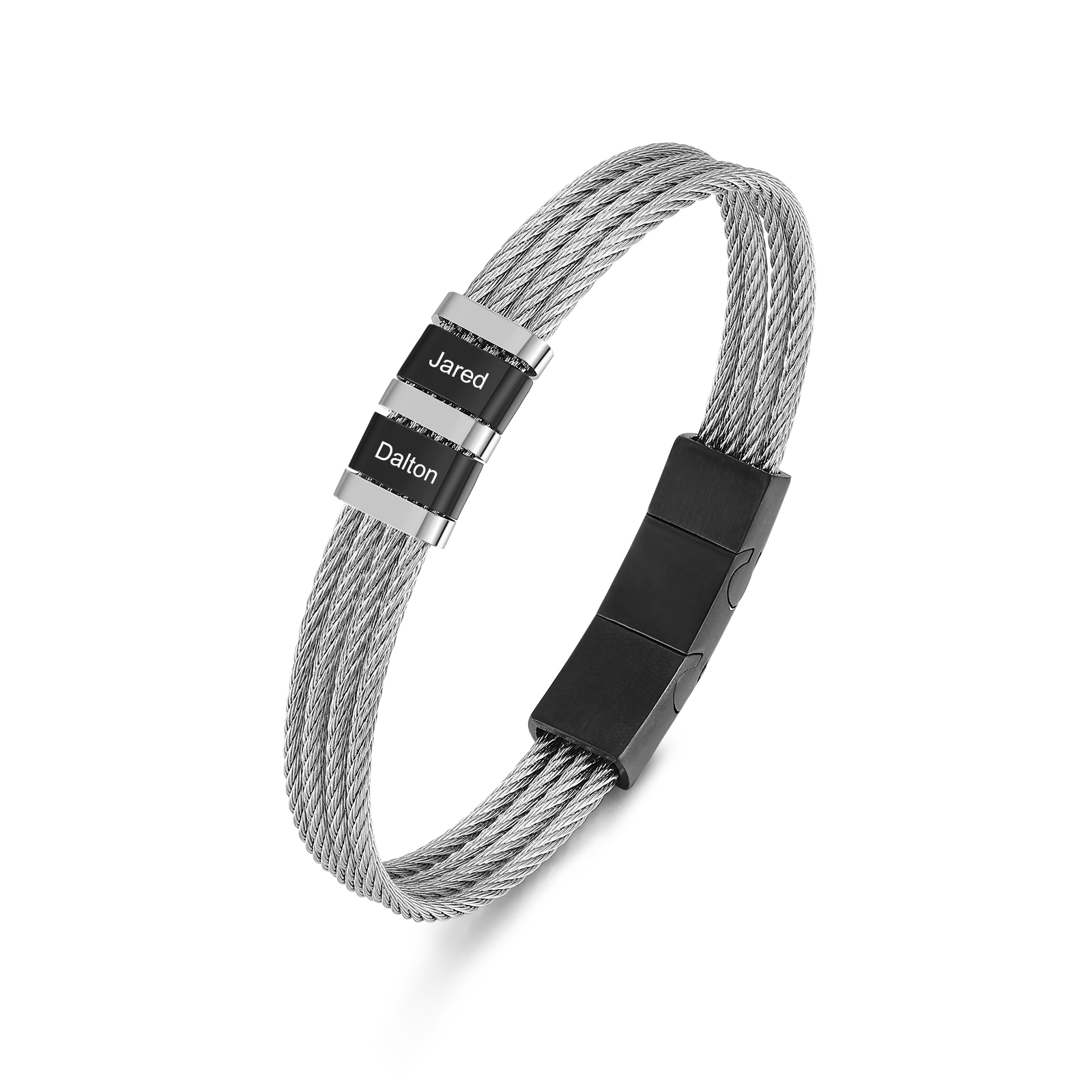 Bracelet Homme  Personnalisé avec Gravure de 2 Prénoms en Acier Inoxydable | Jessemade