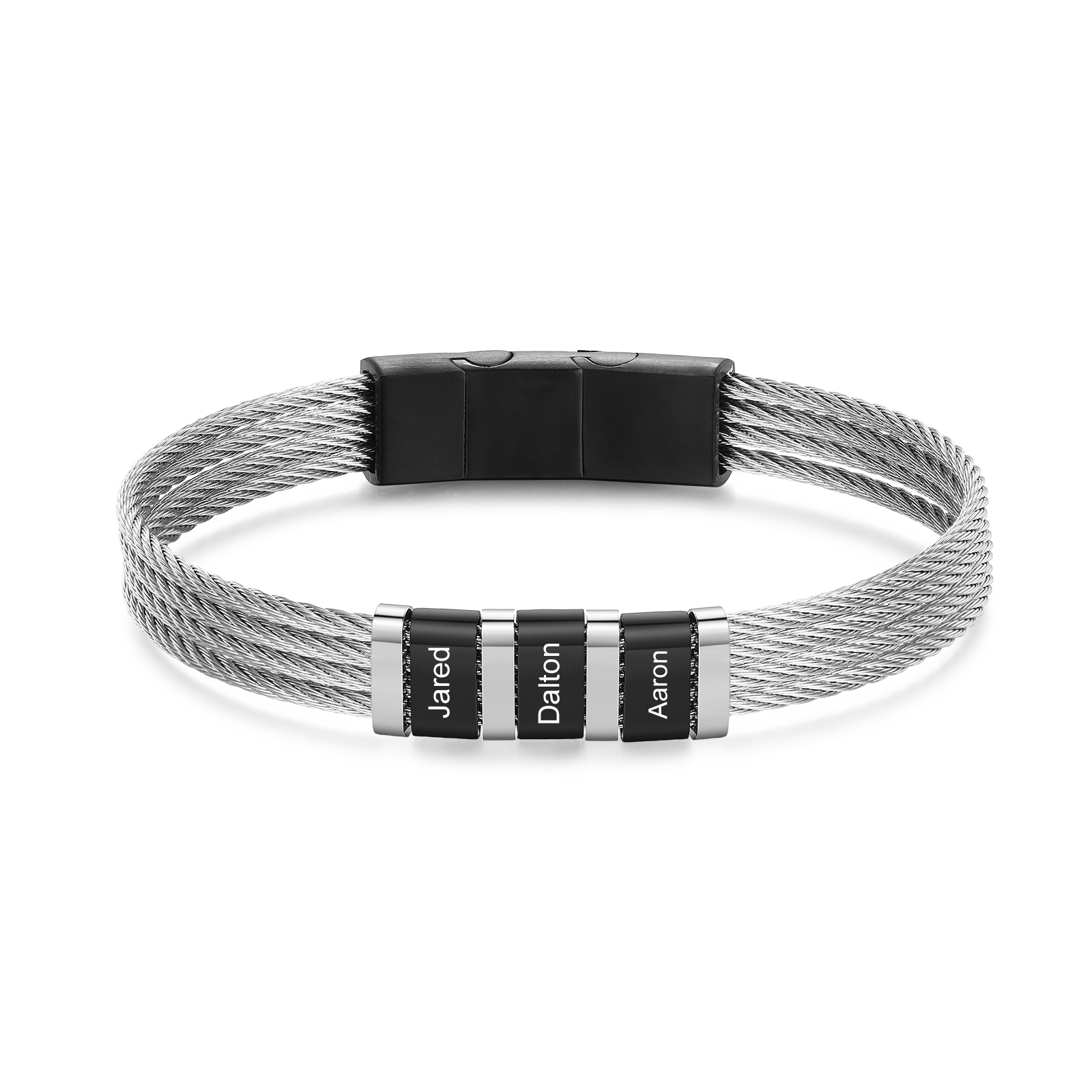 Bracelet Homme Personnalisé avec 3 Noms Gravés en Acier Tressé | Jessemade