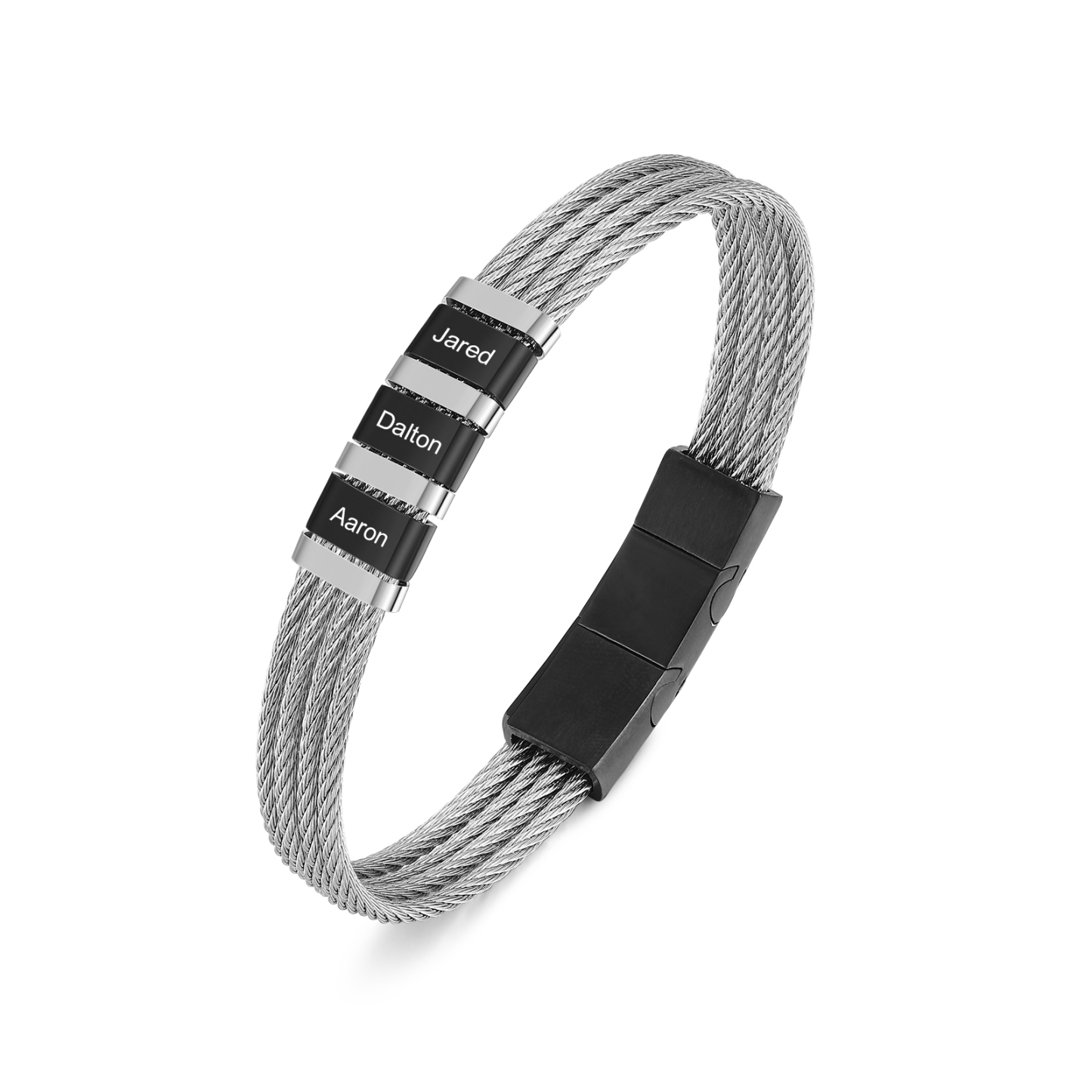 Bracelet Homme  Personnalisé avec Gravure de 3 Prénoms en Acier Inoxydable | Jessemade