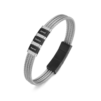 Bracelet Homme  Personnalisé avec Gravure de 3 Prénoms en Acier Inoxydable | Jessemade
