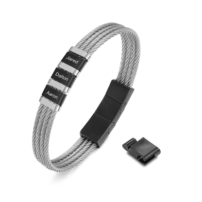 Bracelet Homme  Personnalisé avec Gravure de 3 Prénoms en Acier Inoxydable | Jessemade