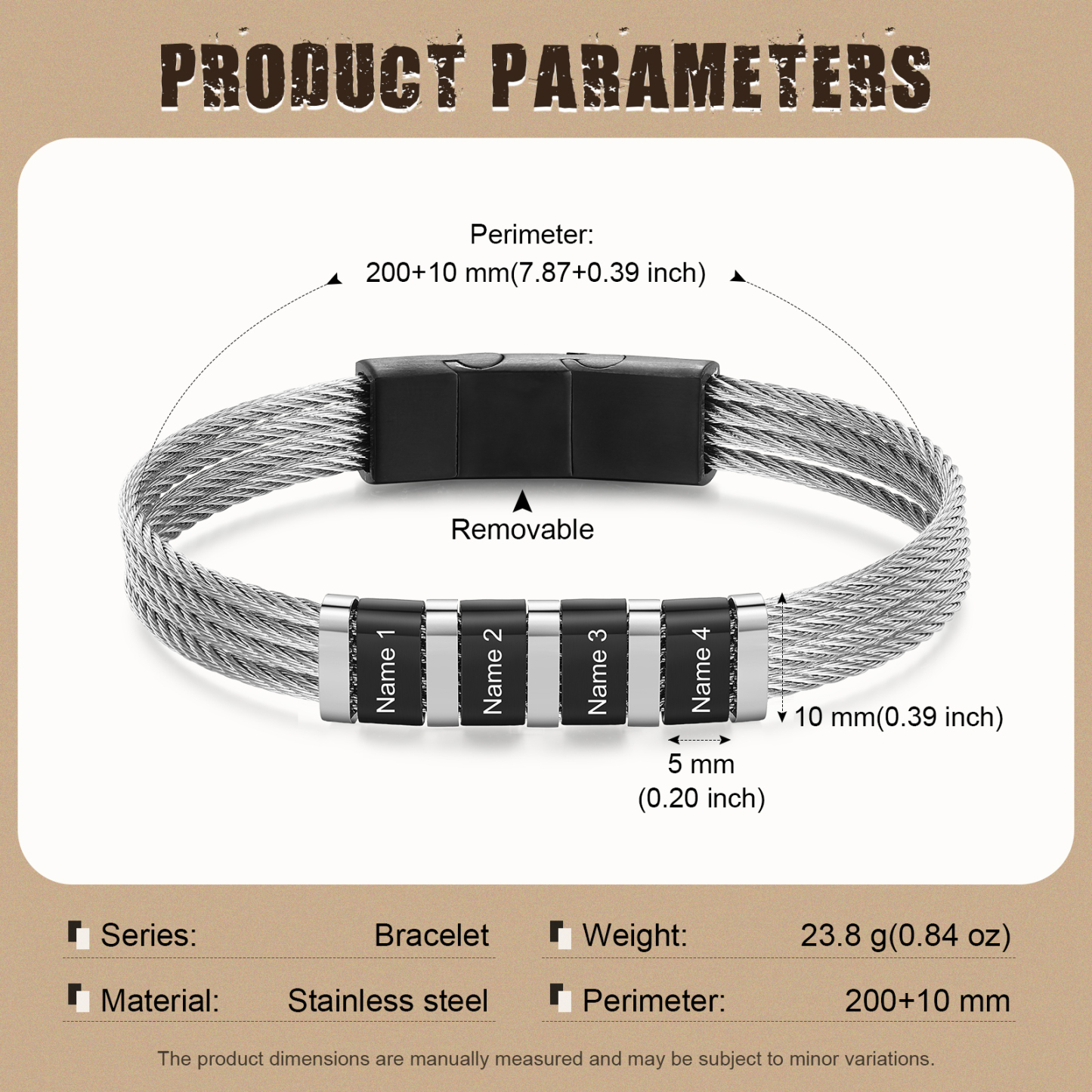 Bracelet Homme  Personnalisé avec Gravure de 4 Prénoms en Acier Inoxydable | Jessemade