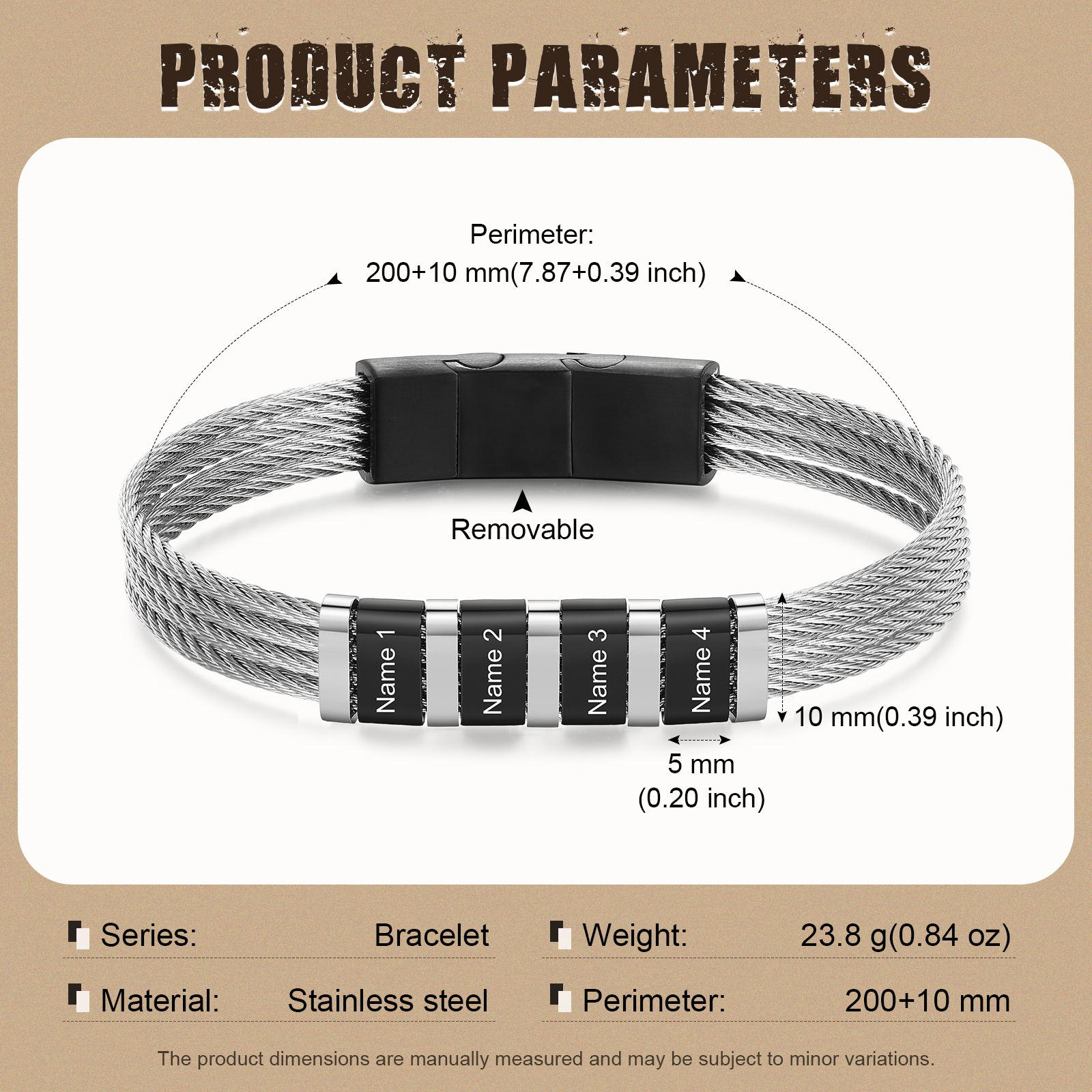Bracelet Homme  Personnalisé avec Gravure de 4 Prénoms en Acier Inoxydable | Jessemade
