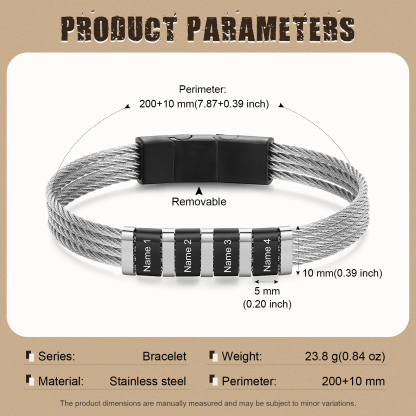 Bracelet Homme  Personnalisé avec Gravure de 4 Prénoms en Acier Inoxydable | Jessemade