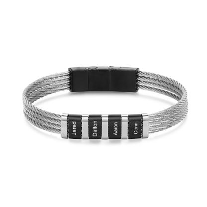 Bracelet Homme Personnalisé avec 4 Noms Gravés en Acier Tressé | Jessemade