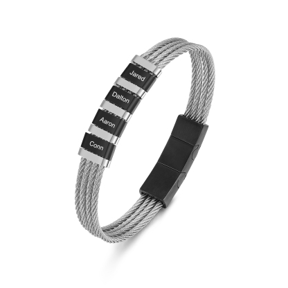 Bracelet Homme  Personnalisé avec Gravure de 4 Prénoms en Acier Inoxydable | Jessemade
