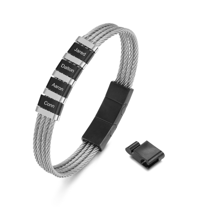 Bracelet Homme  Personnalisé avec Gravure de 4 Prénoms en Acier Inoxydable | Jessemade
