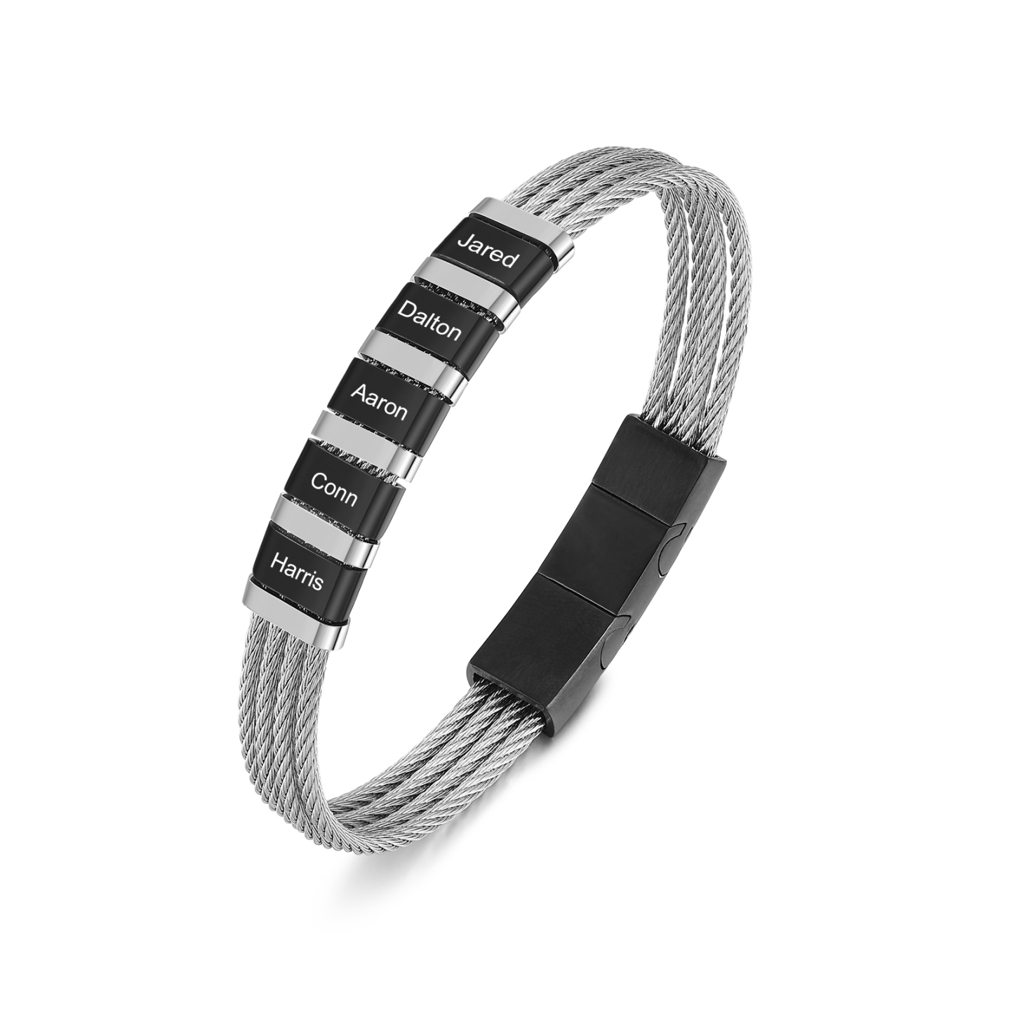 Bracelet Homme  Personnalisé avec Gravure de 5 Prénoms en Acier Inoxydable | Jessemade