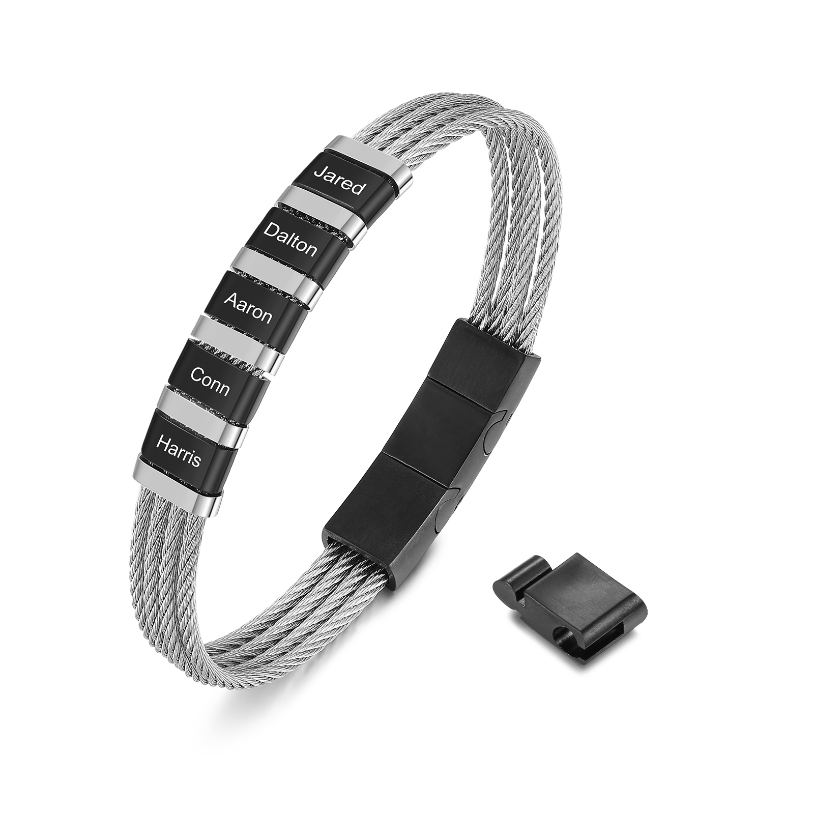 Bracelet Homme  Personnalisé avec Gravure de 5 Prénoms en Acier Inoxydable | Jessemade
