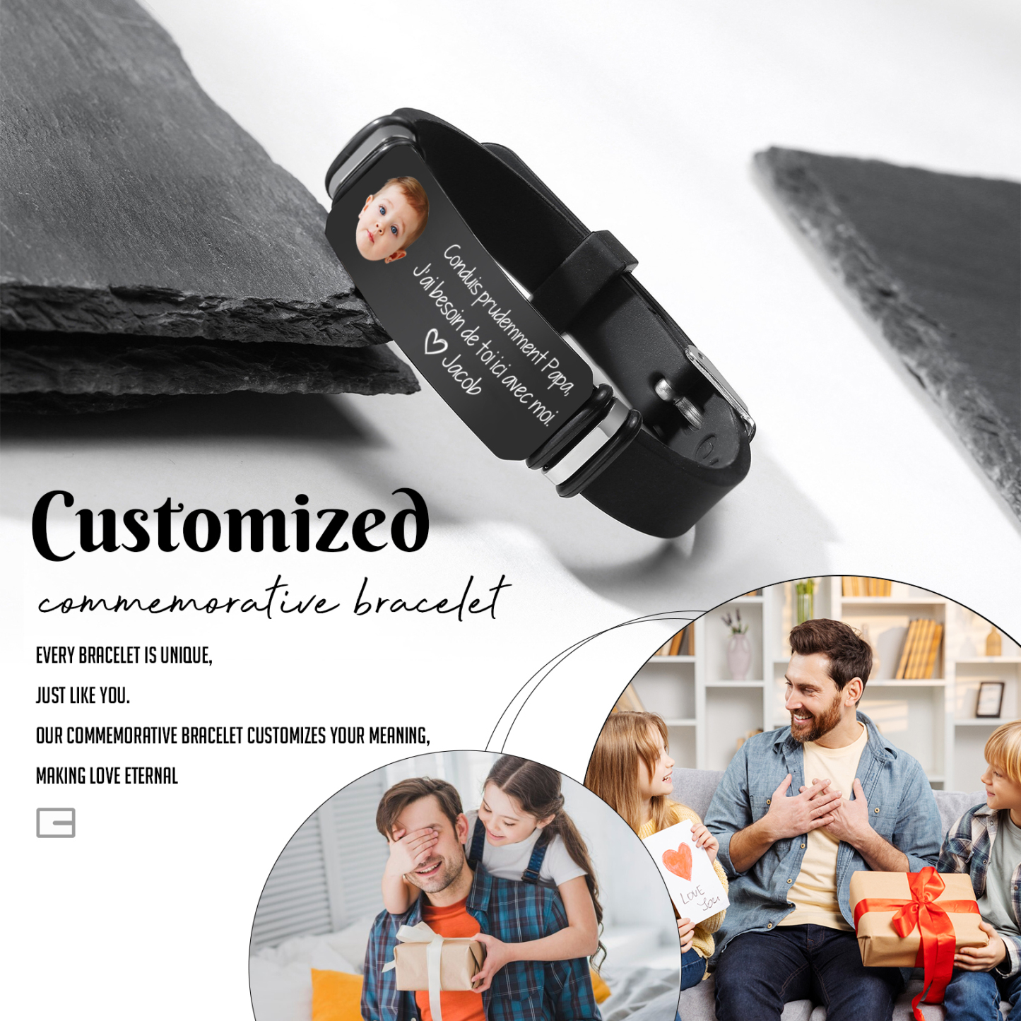 À Papa - Bracelet Homme Personnalisé Prénom et Photo Bracelet “Conduis prudemment” Cadeaux pour la Fête des Pères | Jessemade