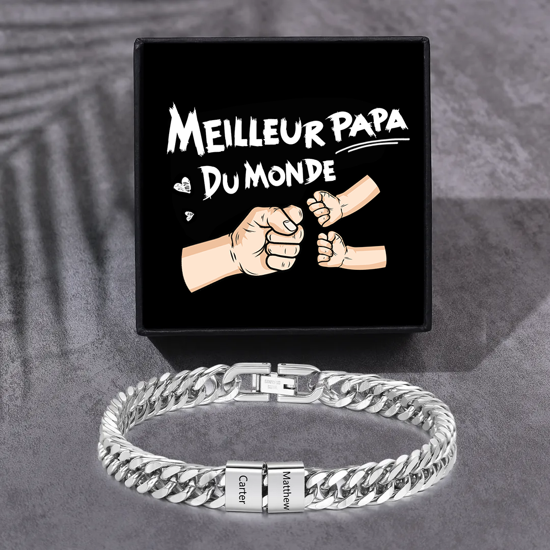 Bracelet Homme en acier inoxydable Personnalisée avec 2 Prénoms Bracelet Personnalisable Argent | Jessemade