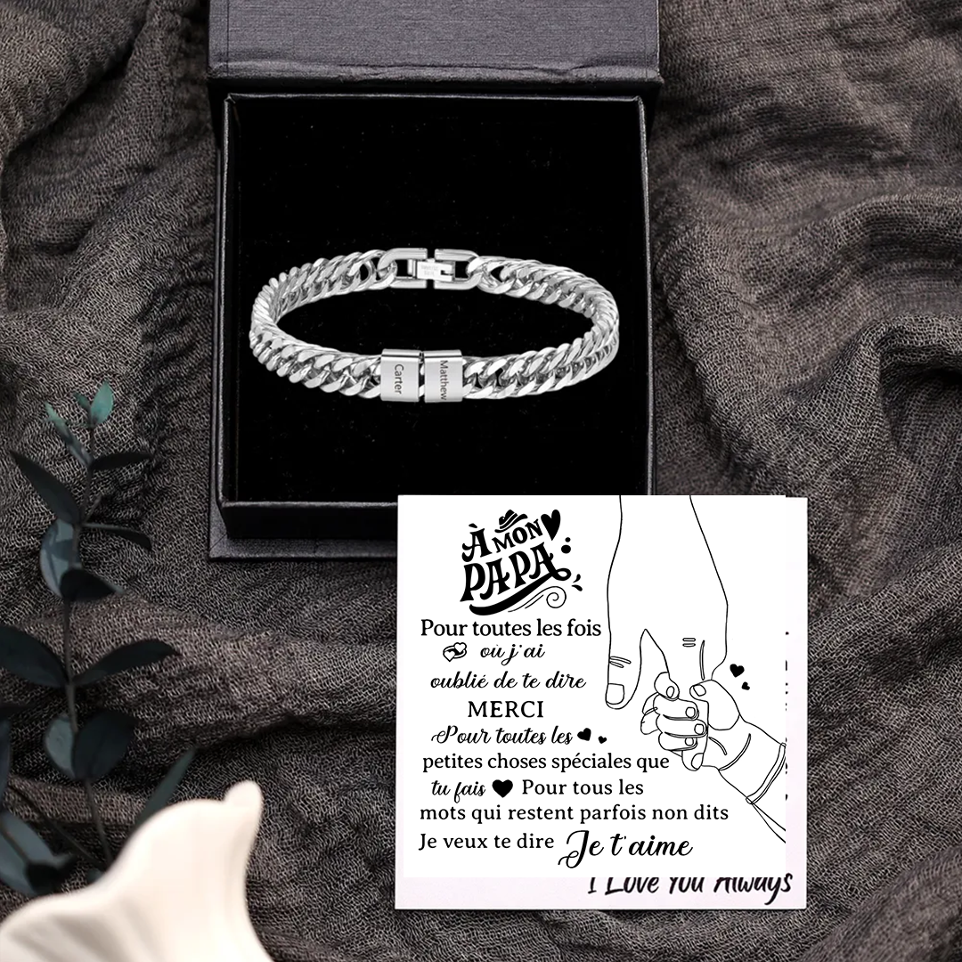 Bracelet Homme en acier inoxydable Personnalisée avec 2-6 Prénoms Bracelet Personnalisable Argent | Jessemade