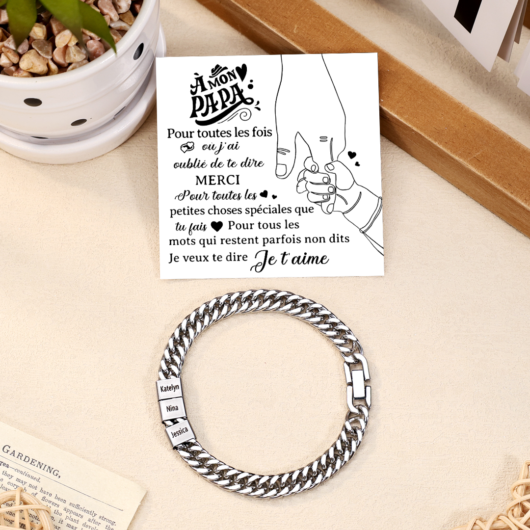 Bracelet Homme en acier inoxydable Personnalisée avec 2-6 Prénoms Bracelet Personnalisable Argent | Jessemade