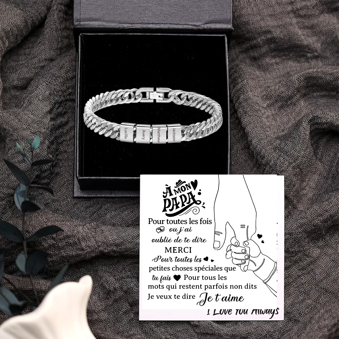 Bracelet Homme en acier inoxydable Personnalisée avec 2-6 Prénoms Bracelet Personnalisable Argent | Jessemade