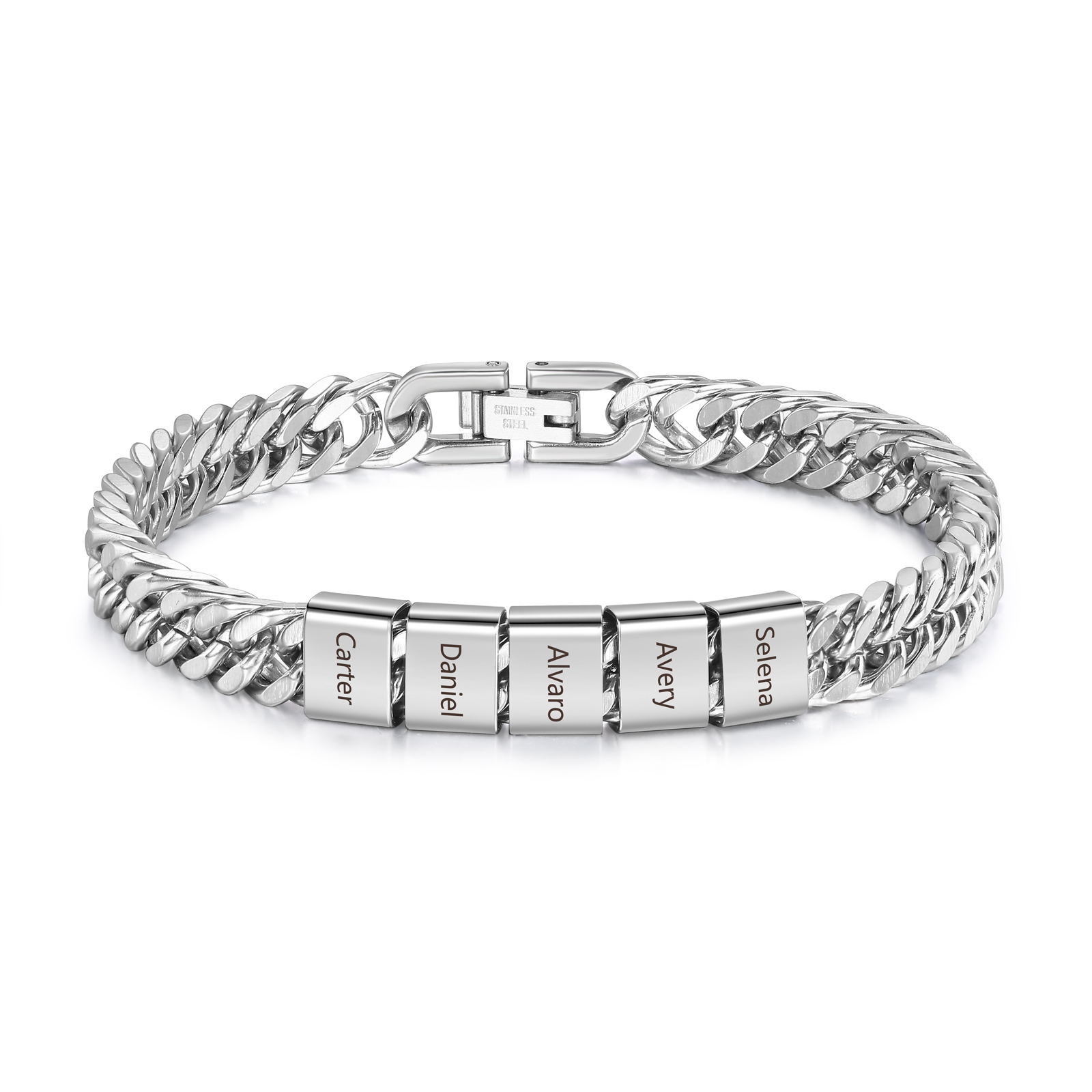 🔥Bracelet Homme en acier inoxydable Personnalisée avec 2-6 Prénoms Bracelet Personnalisable Argent/Or/Noir | Jessemade