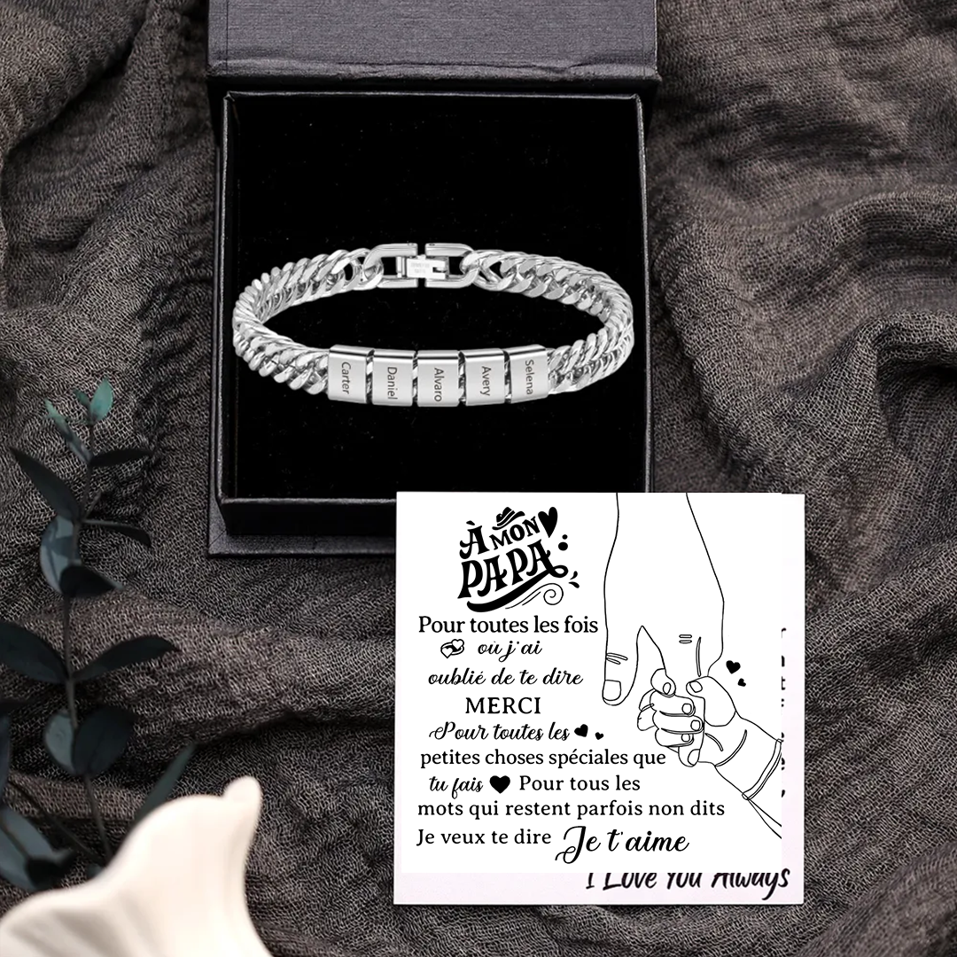 Bracelet Homme en acier inoxydable Personnalisée avec 2-6 Prénoms Bracelet Personnalisable Argent | Jessemade