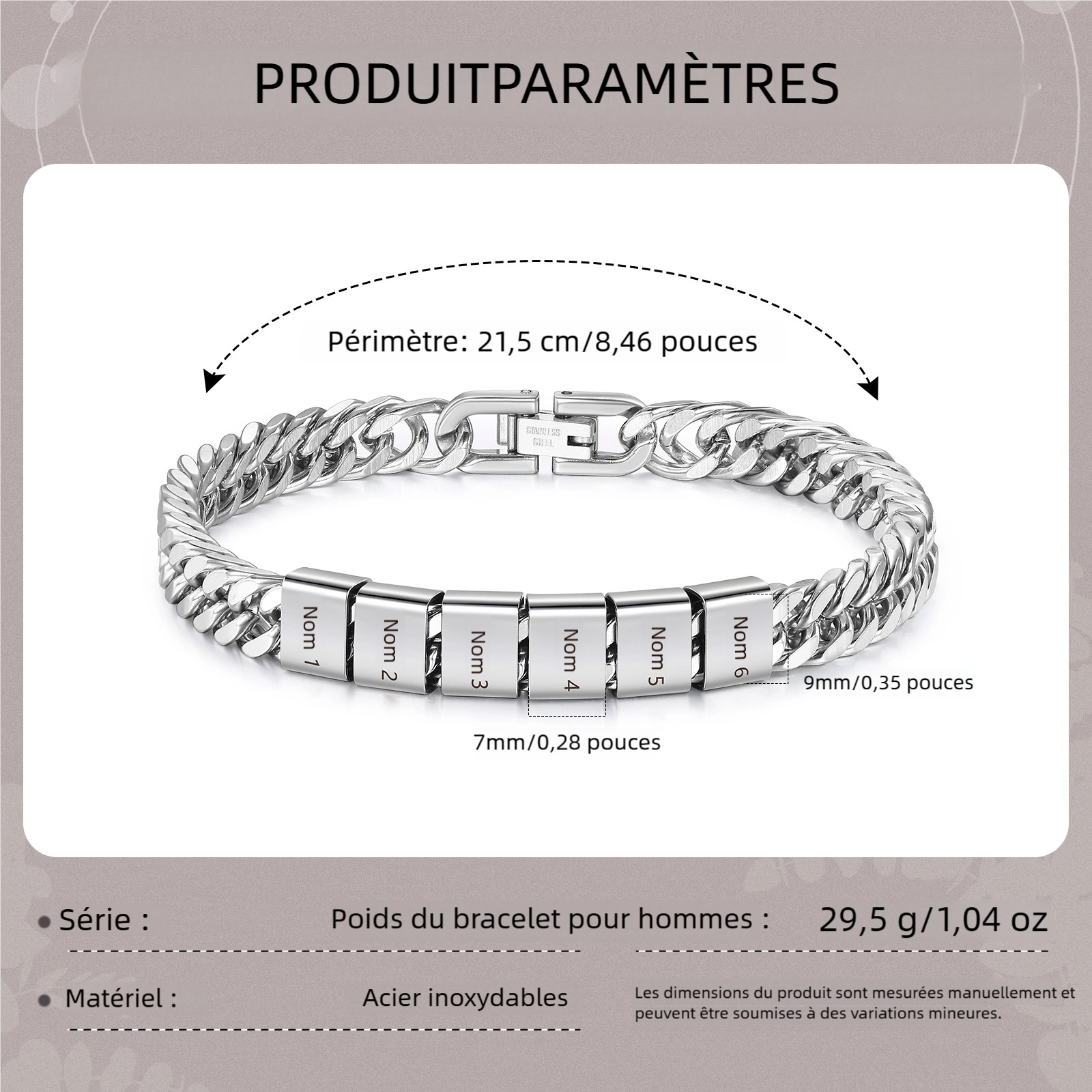 🔥Bracelet Homme en acier inoxydable Personnalisée avec 2-6 Prénoms Bracelet Personnalisable Argent/Or/Noir | Jessemade