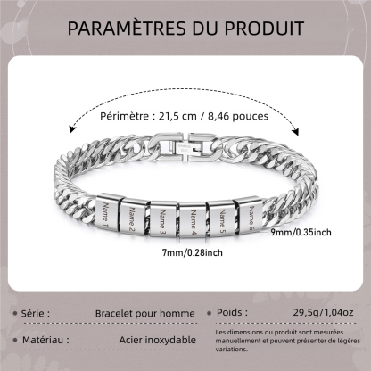 Bracelet Homme en acier inoxydable Personnalisée avec 2-6 Prénoms Bracelet Personnalisable Argent/Or/Noir | Jessemade