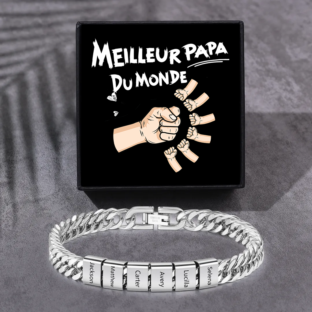 Bracelet Homme en acier inoxydable Personnalisée avec 6 Prénoms Bracelet Personnalisable Argent | Jessemade