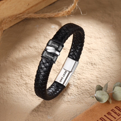 Bracelet Homme personnalisé cuir avec 2 Prénoms gravés et 1 Texte - Cadeau Pour Homme| Jessemade