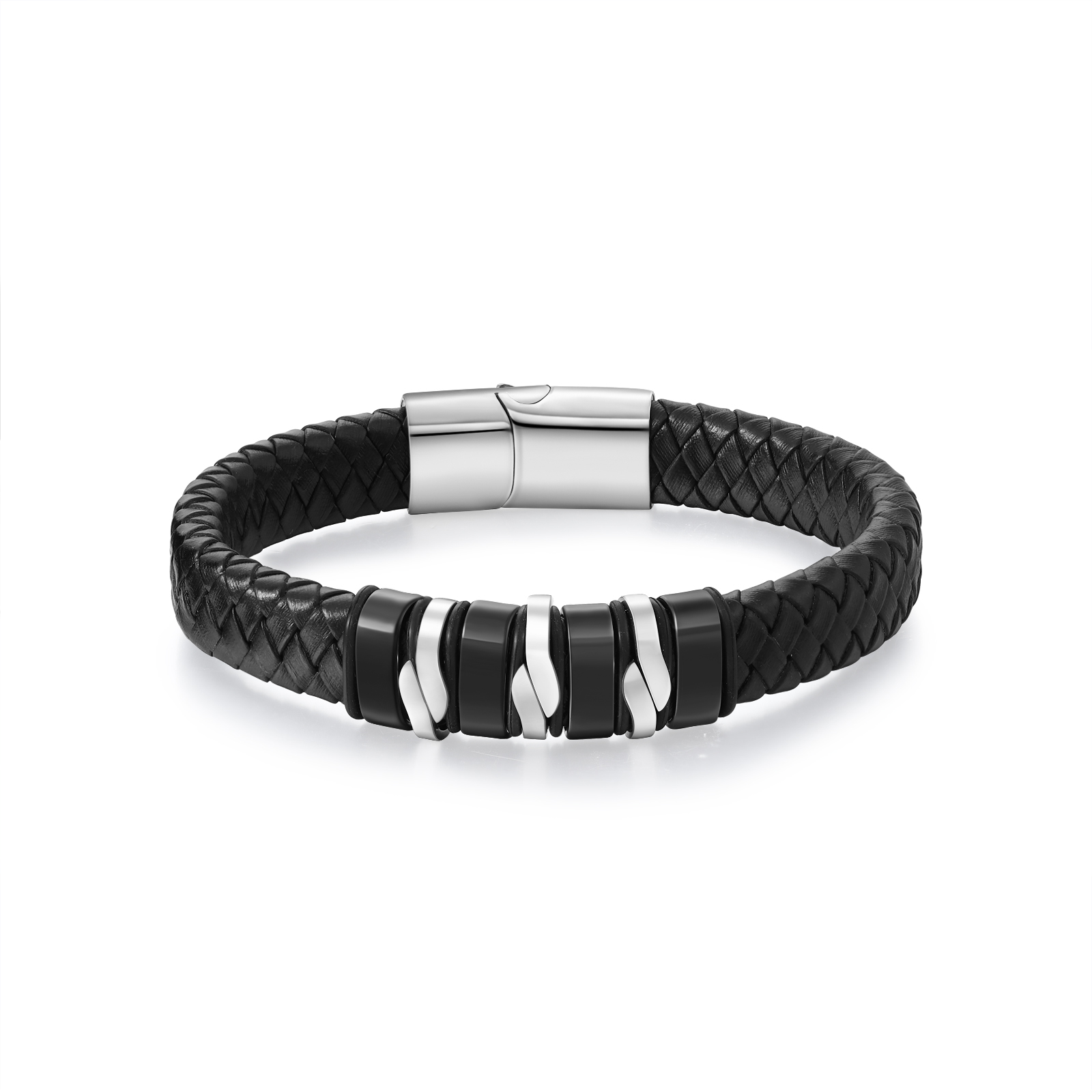 Bracelet Homme personnalisé cuir avec 4 Prénoms gravés et 1 Texte - Cadeau Pour Homme | Jessemade