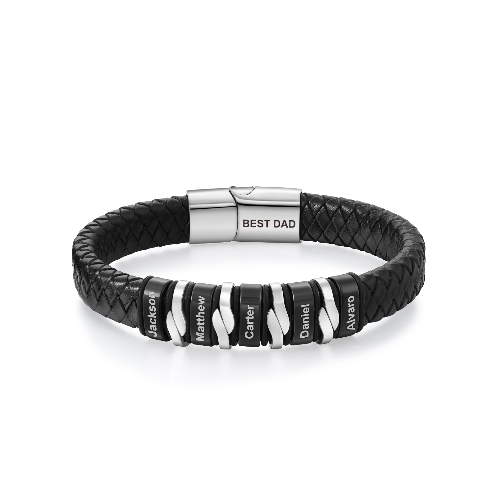 Bracelet homme personnalisé 5 prénoms gravés et texte sur fermoir | Jessemade
