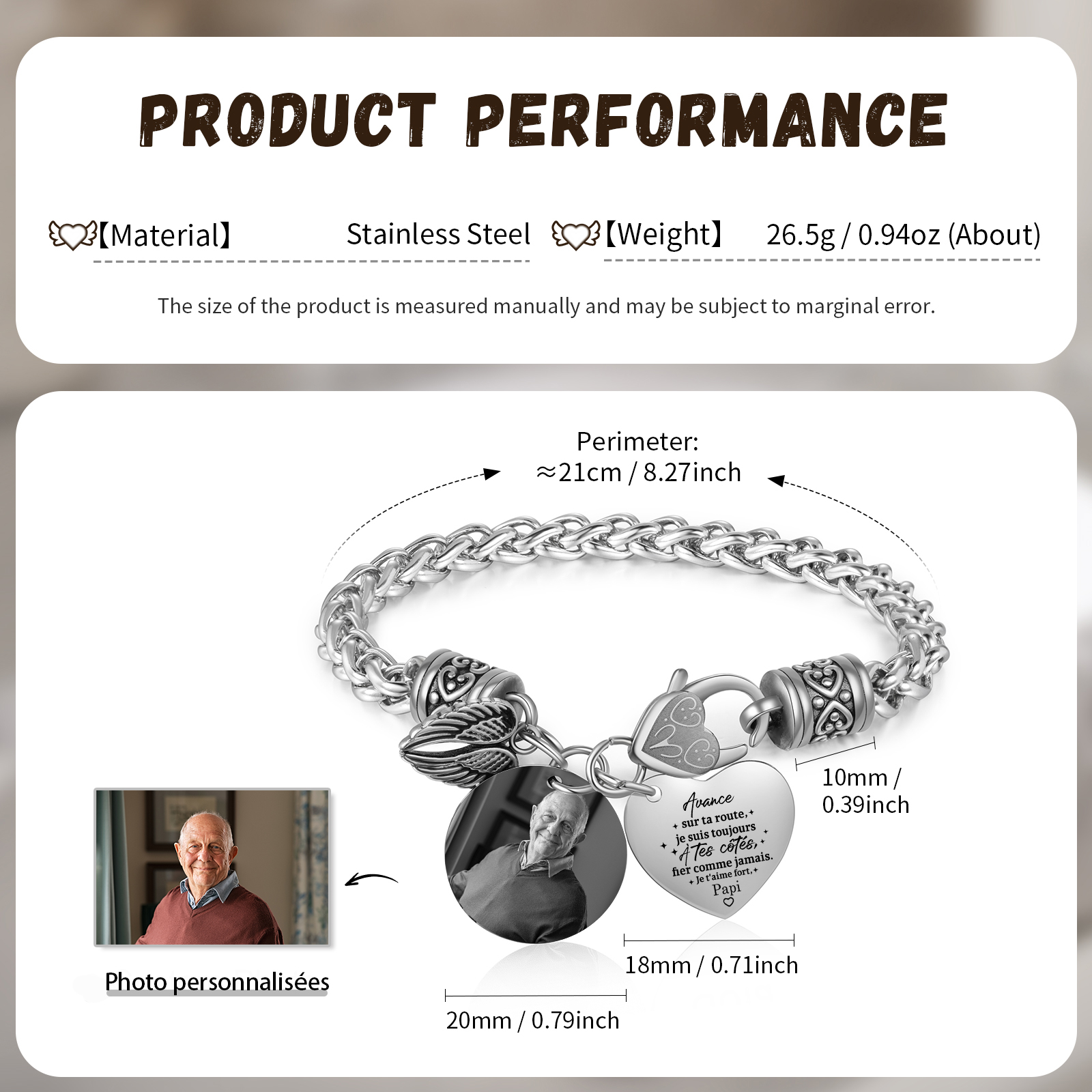 Bracelet Personnalisé Photo et Message Gravé Cadeau Remise de diplôme | Jessemade
